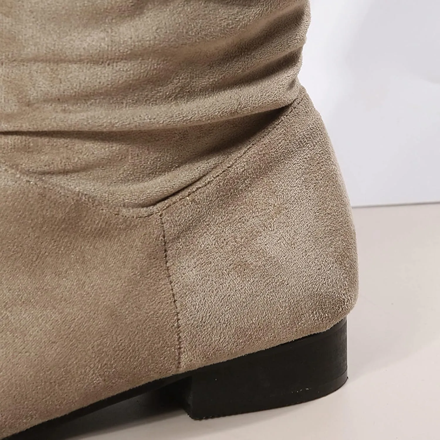 Ankle Boots For Women Suede Pleated Thigh High Boots Pull On Knee High Boots Mid Calf Bootie Winter Boots