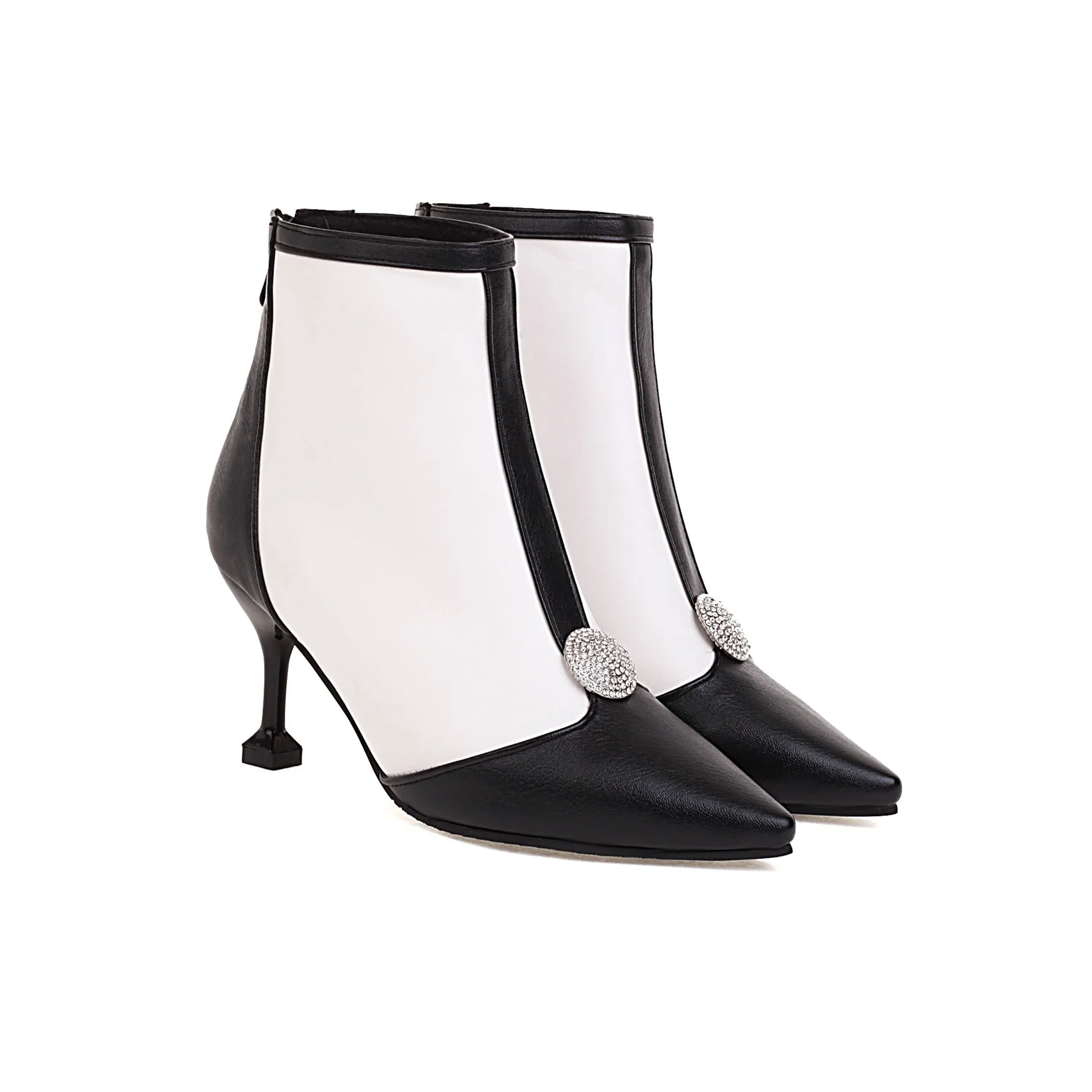 Bigsizeheels Pointed-toe Classy Ankle Boots - White