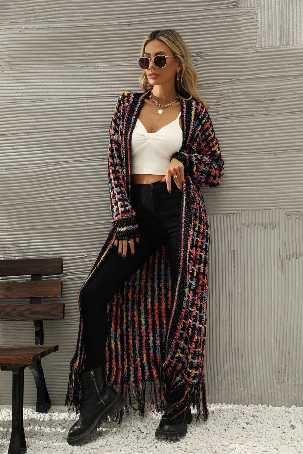 Cardigan Sweaters for Women Open Front Cable Knit Long Cardigans Fringed Tassels Fall Cardigan Trendy Long Shacket