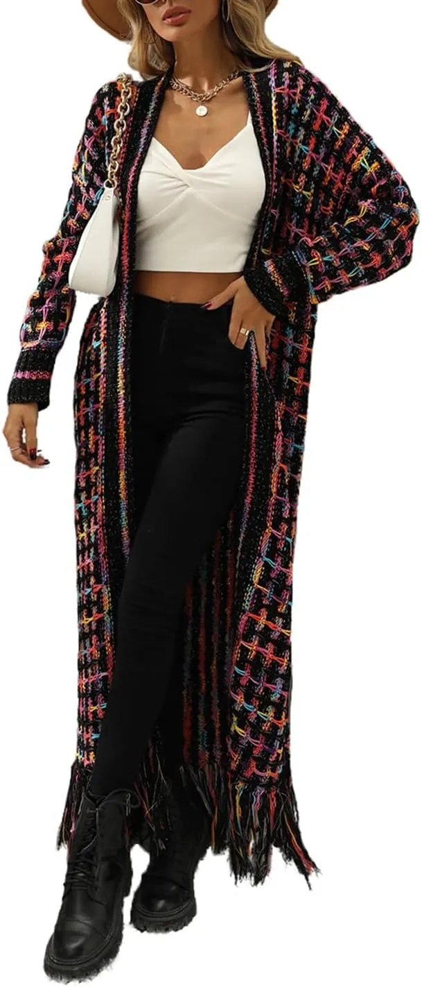 Cardigan Sweaters for Women Open Front Cable Knit Long Cardigans Fringed Tassels Fall Cardigan Trendy Long Shacket