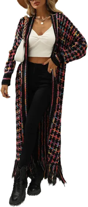 Cardigan Sweaters for Women Open Front Cable Knit Long Cardigans Fringed Tassels Fall Cardigan Trendy Long Shacket