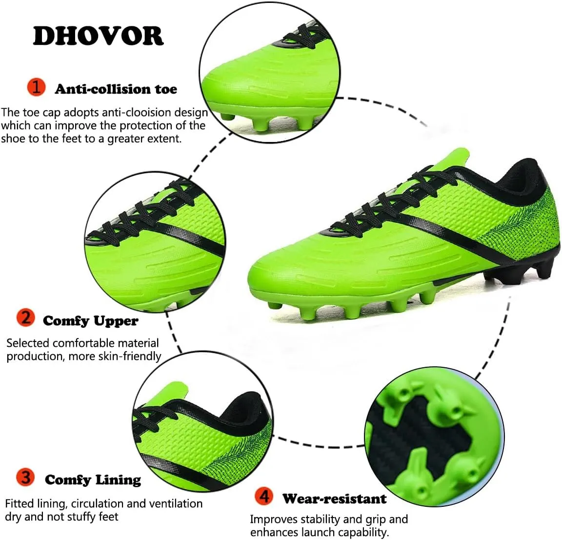 DHOVOR Big Boys Soccer Cleats Football Shoes for Kids Football Cleats Professional Athletic Training Soccer Shoes