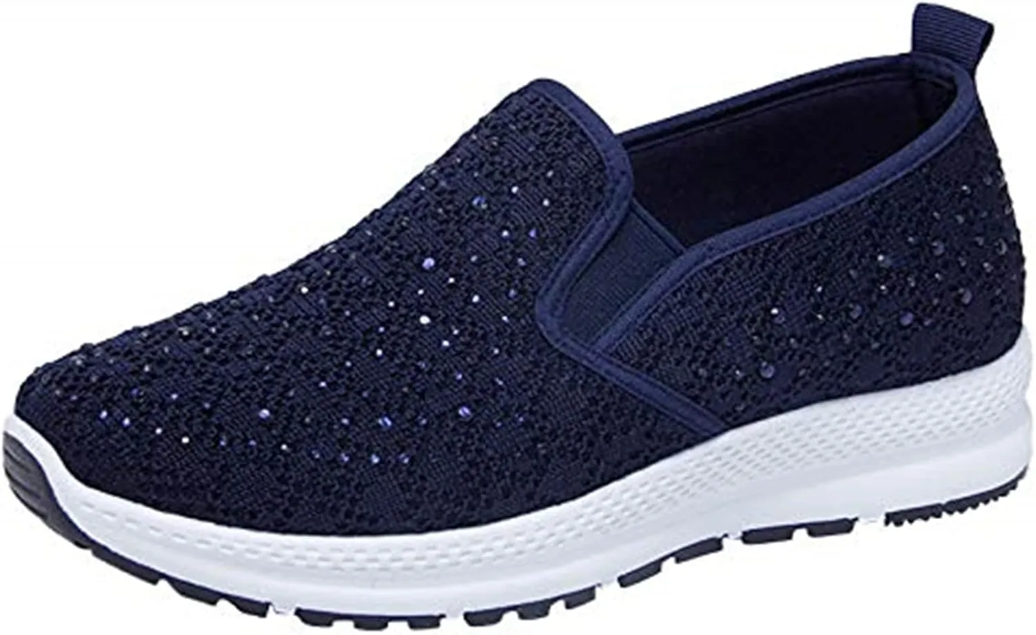 Fashion Rhinestones Sneakers Womens Summer Breathable Mesh Knit Walking Shoes Lightweight Slip on Athletic Wide Width Flats Tennis Trainers Work Casual Canvas Shoes