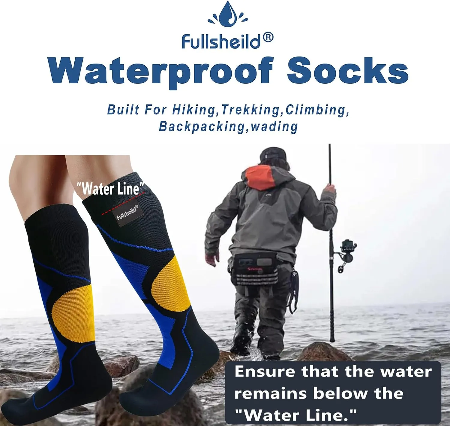 Fullsheild Mens Waterproof Hiking Socks, Unisex Breathable Outdoor Athletic Hiking Wading Trail Running Skiing Crew Socks