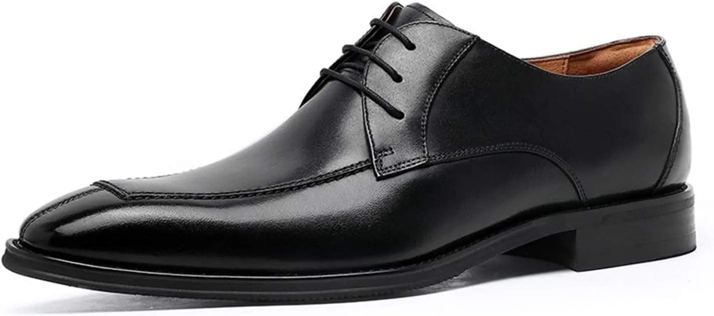 HASMI Business Leather Shoes Men's Square Head British lace-up Breathable Men's Derby Business Men's Shoes