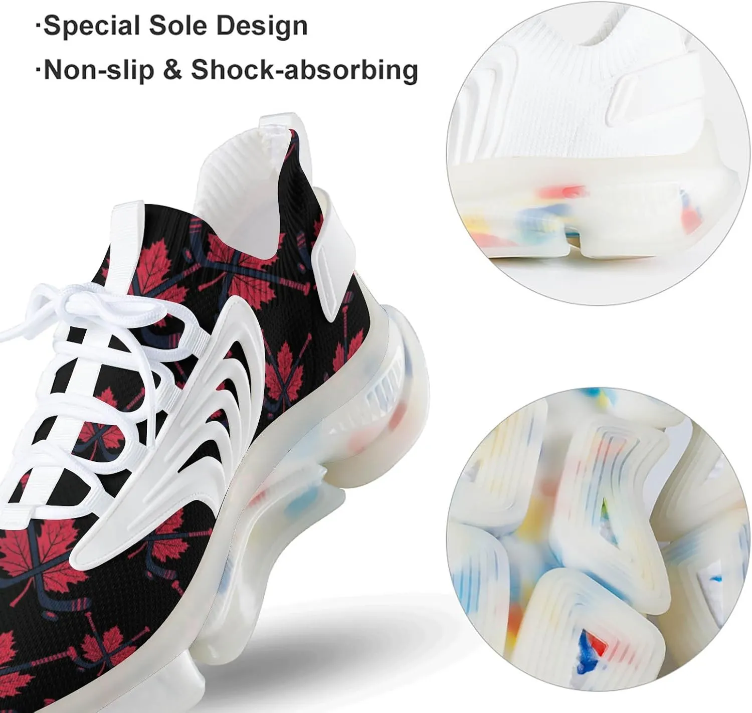Hockey Sticks Crossed with Canada Maple Men's Running Shoes Lightweight Walking Shoe Breathable Sneaker