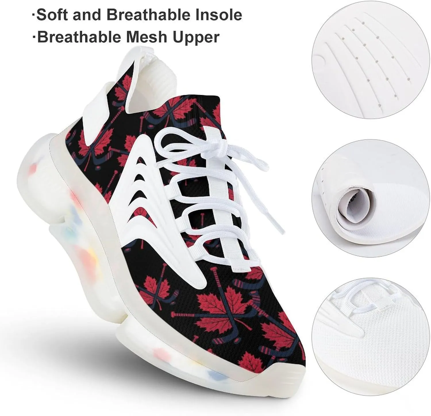 Hockey Sticks Crossed with Canada Maple Men's Running Shoes Lightweight Walking Shoe Breathable Sneaker