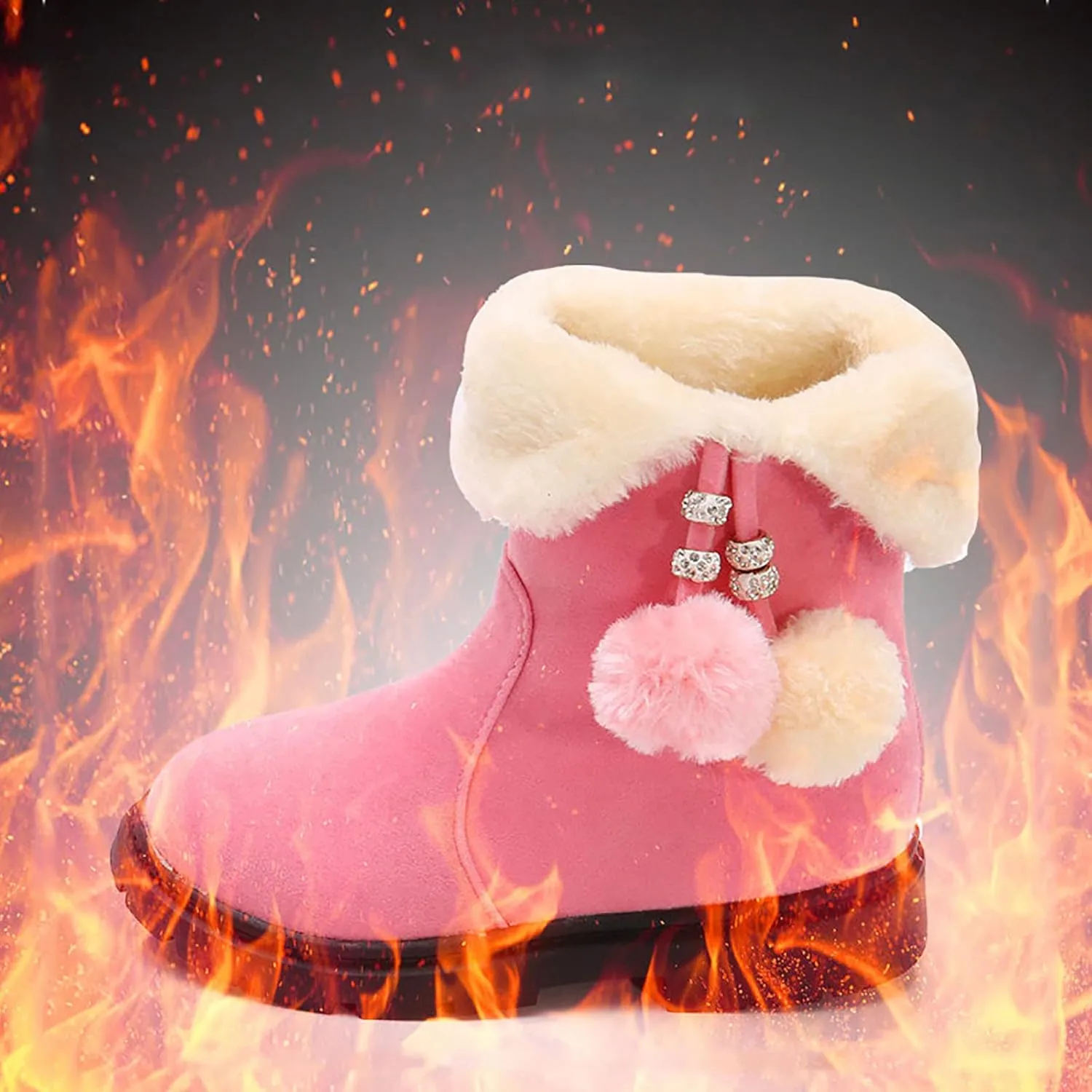 Kids Hiking Snow Boots for Girls Waterproof Winter Boots Outdoor Warm Non Slip Leather Ankle Shoes with Fur Lined