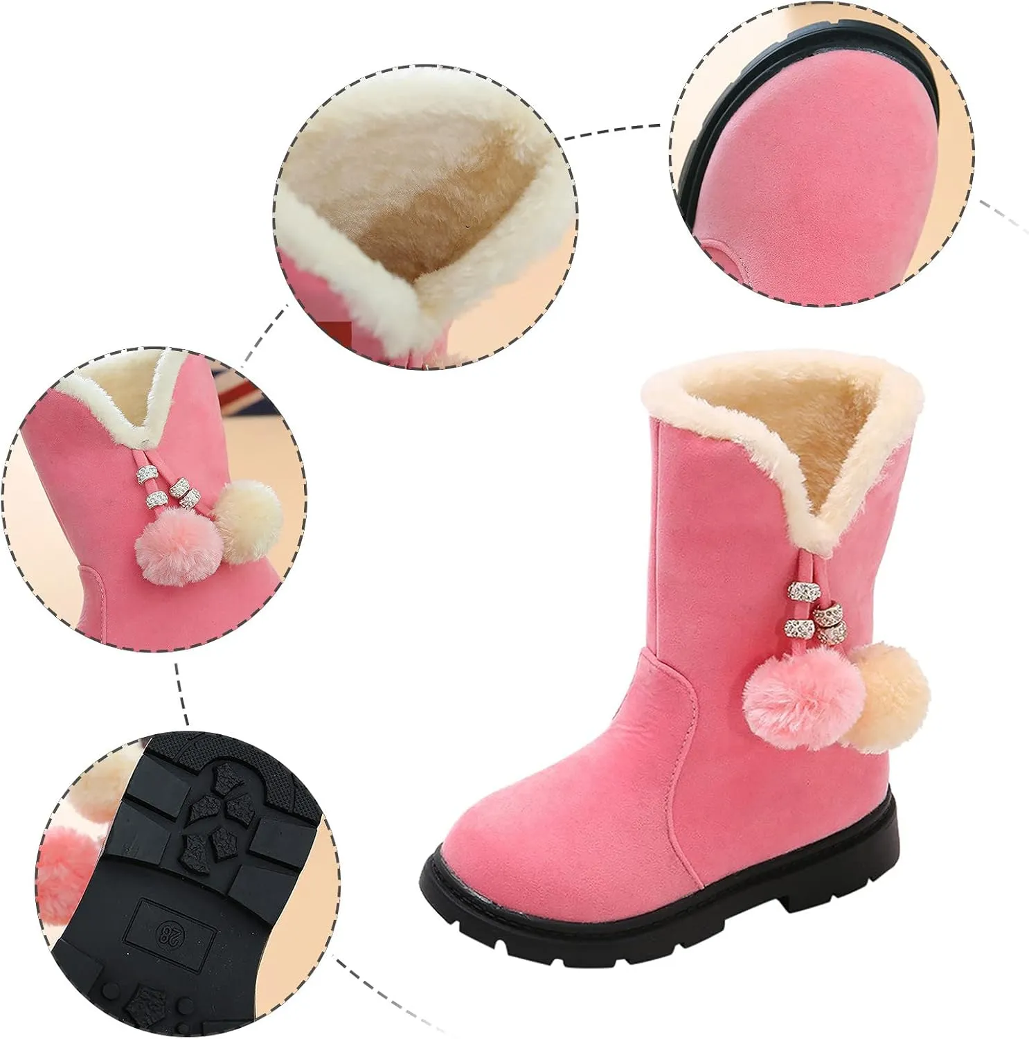 Kids Hiking Snow Boots for Girls Waterproof Winter Boots Outdoor Warm Non Slip Leather Ankle Shoes with Fur Lined