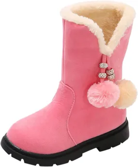 Kids Hiking Snow Boots for Girls Waterproof Winter Boots Outdoor Warm Non Slip Leather Ankle Shoes with Fur Lined