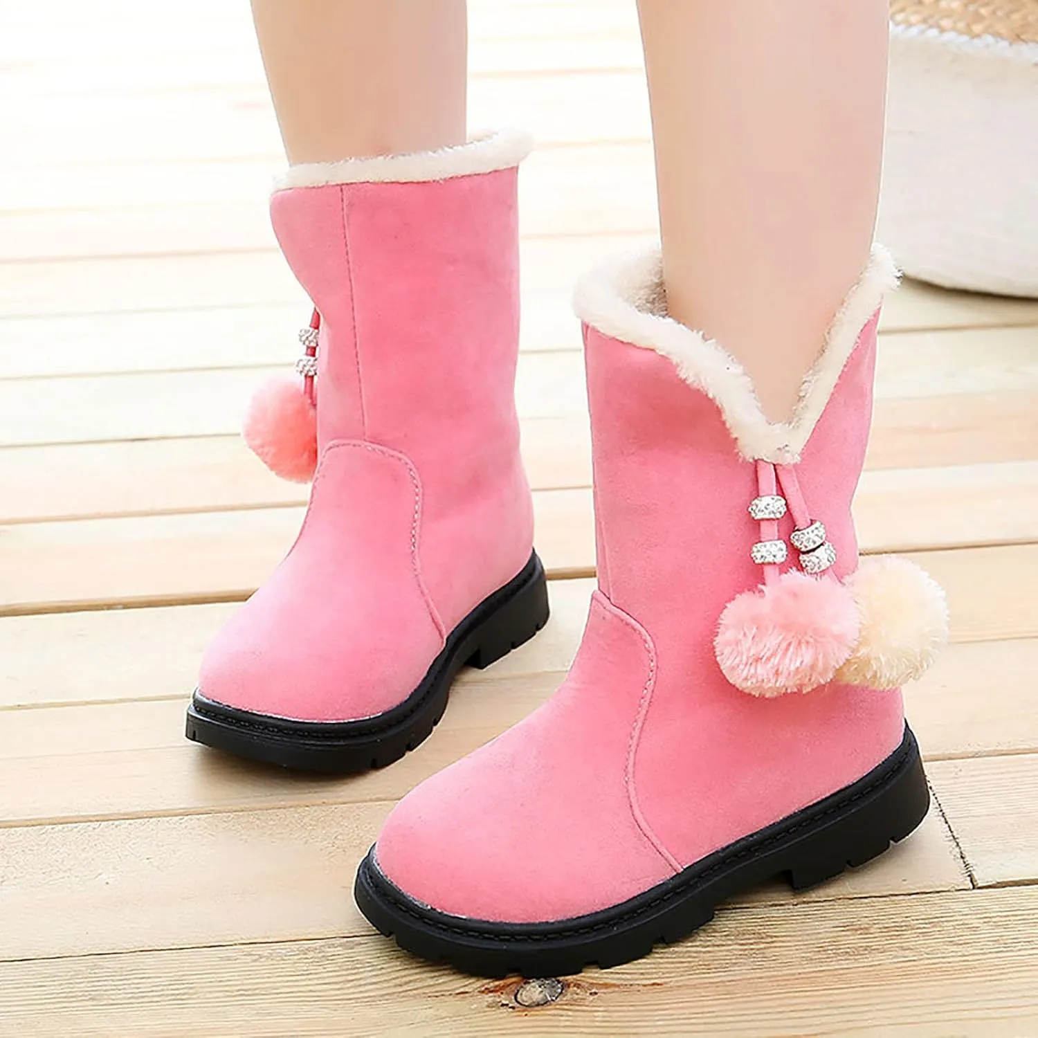 Kids Hiking Snow Boots for Girls Waterproof Winter Boots Outdoor Warm Non Slip Leather Ankle Shoes with Fur Lined