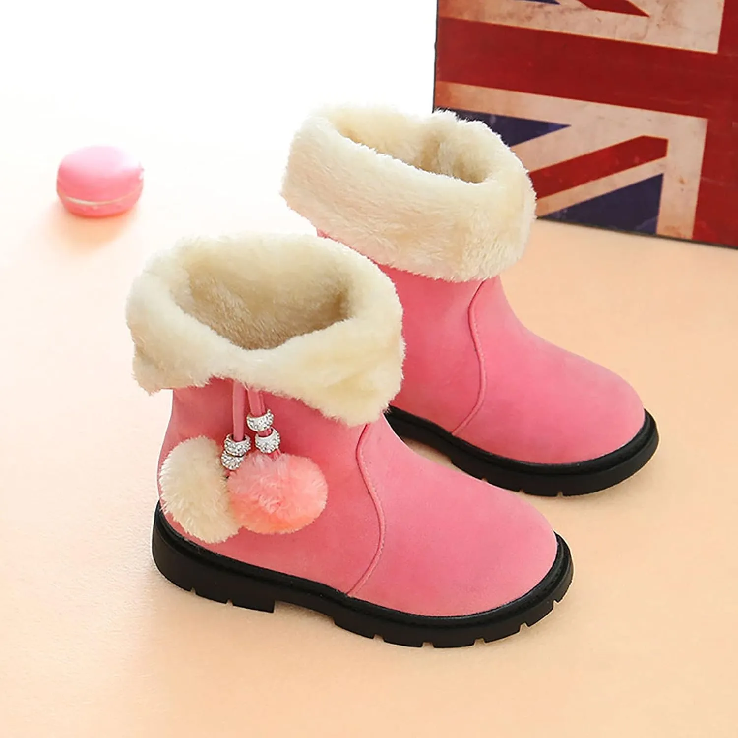 Kids Hiking Snow Boots for Girls Waterproof Winter Boots Outdoor Warm Non Slip Leather Ankle Shoes with Fur Lined