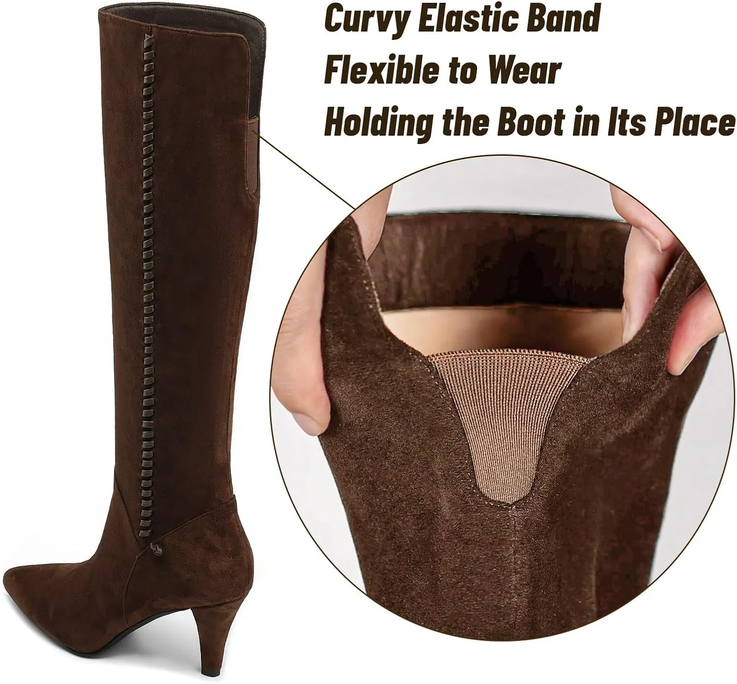 Knee High Boots Women Kitten Heel Suede Tall Boots for Women Pointed Toe Long Boots with Zip