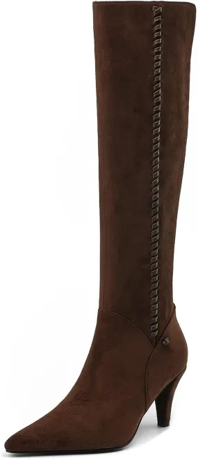 Knee High Boots Women Kitten Heel Suede Tall Boots for Women Pointed Toe Long Boots with Zip