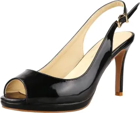 Lutalica W Women's Patent Leather Comfort Platform High Heel Slingback Sandals Sexy Peep Toe Stiletto High Heel Pumps