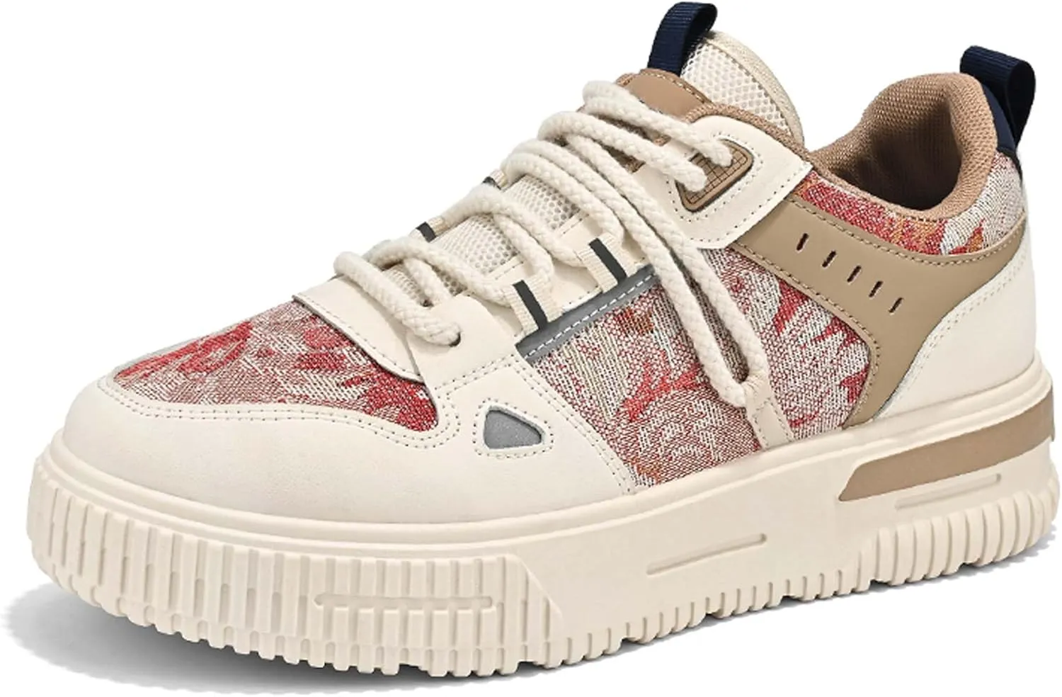 Mens and Womens Tie Up Low Top Skateboard Shoes Anti Slip and Wear Resistant Rubber Soles Casual Sneakers Patterned Short Distance Running Shoes Breathable Thick Soled Walking Shoes