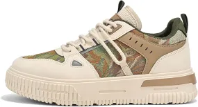 Mens and Womens Tie Up Low Top Skateboard Shoes Anti Slip and Wear Resistant Rubber Soles Casual Sneakers Patterned Short Distance Running Shoes Breathable Thick Soled Walking Shoes