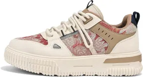 Mens and Womens Tie Up Low Top Skateboard Shoes Anti Slip and Wear Resistant Rubber Soles Casual Sneakers Patterned Short Distance Running Shoes Breathable Thick Soled Walking Shoes