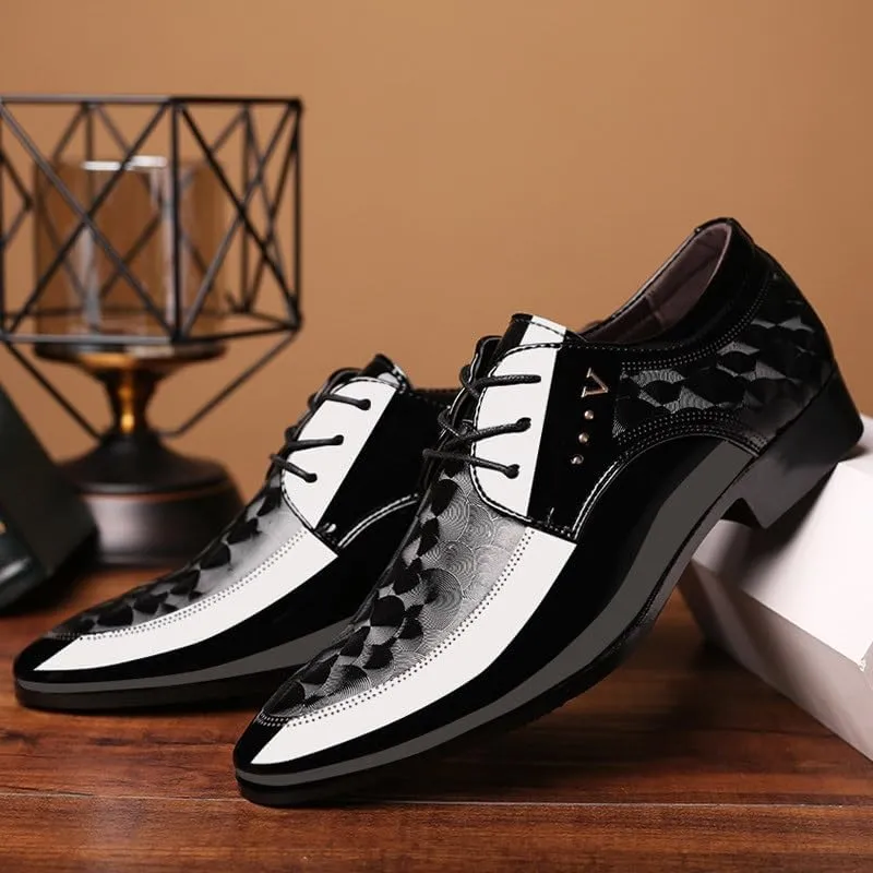 Mens Dress Shoe Black Classic Lace-up Formal Tuxedo Shoes Formal Shoes for Men New Italian Oxford Shoe Men Luxury Patent Leather Wedding Shoe Pointed Dress Shoe Classic Derbies
