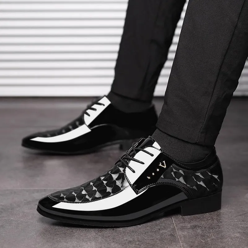 Mens Dress Shoe Black Classic Lace-up Formal Tuxedo Shoes Formal Shoes for Men New Italian Oxford Shoe Men Luxury Patent Leather Wedding Shoe Pointed Dress Shoe Classic Derbies