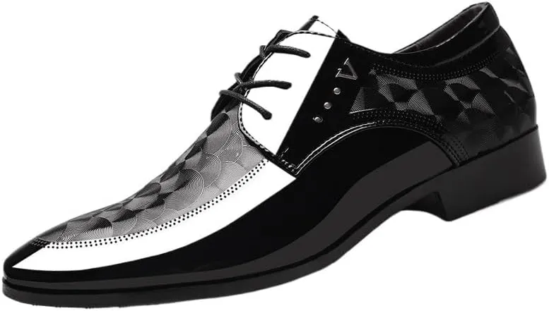 Mens Dress Shoe Black Classic Lace-up Formal Tuxedo Shoes Formal Shoes for Men New Italian Oxford Shoe Men Luxury Patent Leather Wedding Shoe Pointed Dress Shoe Classic Derbies