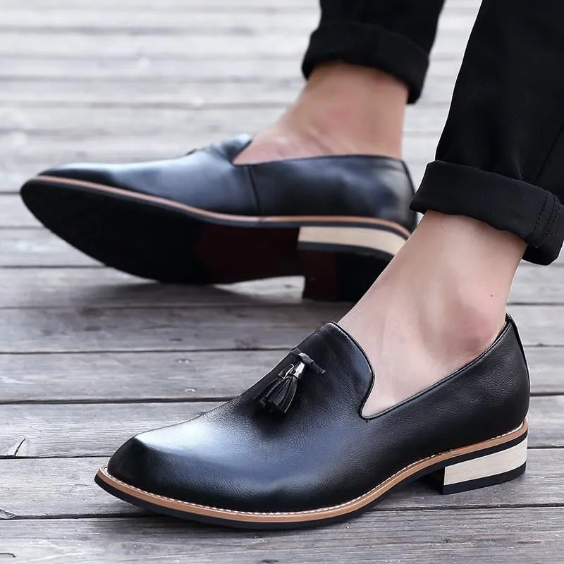 Men's Genuine Leather Slip On Shoes with Tassel, Comfortable Classic Business Casual Dress Shoes, Formal Italian Leather Shoes for Men