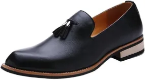 Men's Genuine Leather Slip On Shoes with Tassel, Comfortable Classic Business Casual Dress Shoes, Formal Italian Leather Shoes for Men