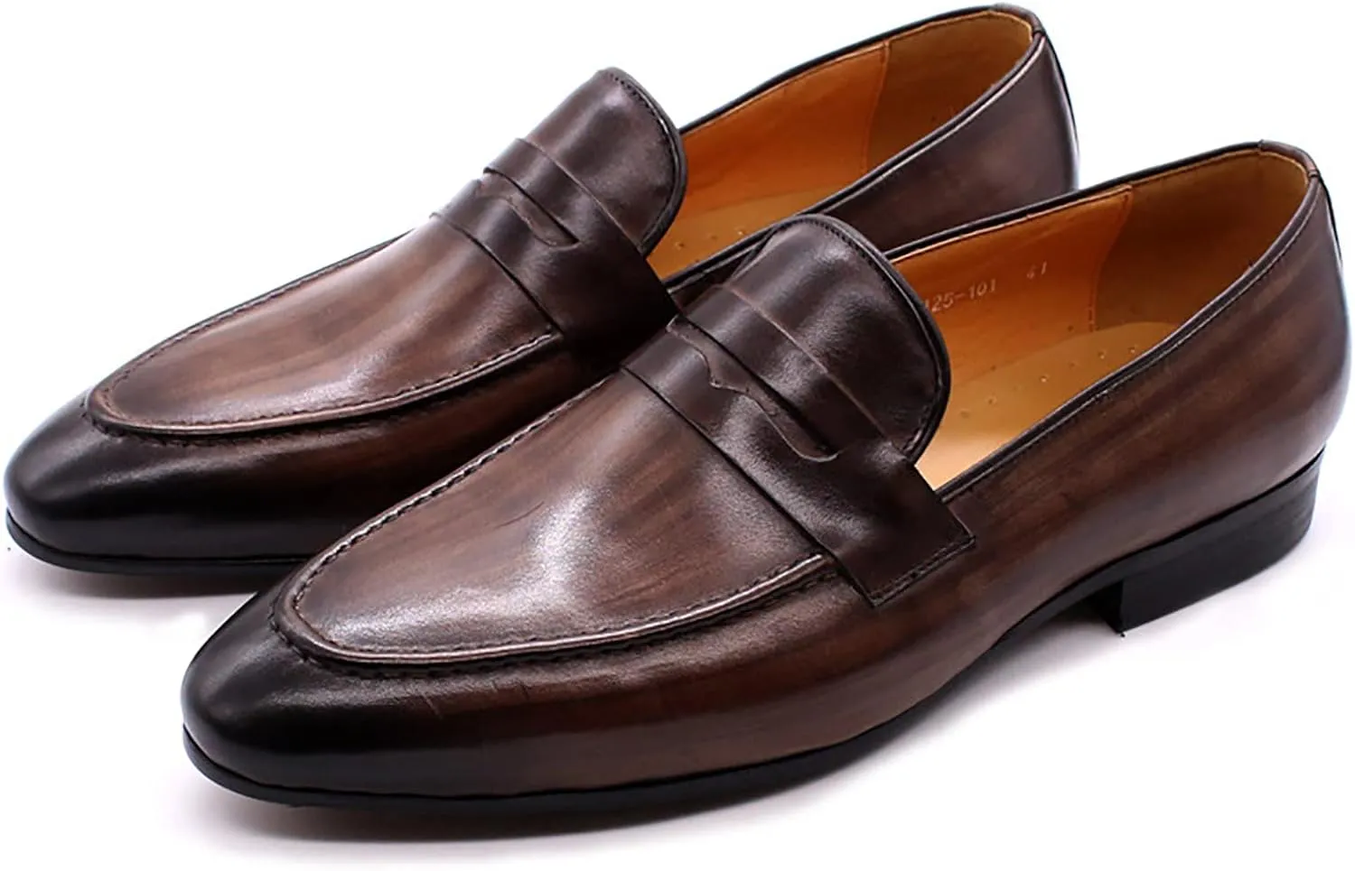 Mens Leather Loafers Casual Shoes Flat Lightweight Casual Moccasin Handmade Slip On Driving Business Shoes Leather Lined Dress Loafers Shoes,Brown,9US/43EU