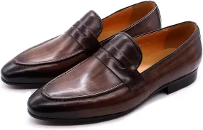 Mens Leather Loafers Casual Shoes Flat Lightweight Casual Moccasin Handmade Slip On Driving Business Shoes Leather Lined Dress Loafers Shoes,Brown,9US/43EU