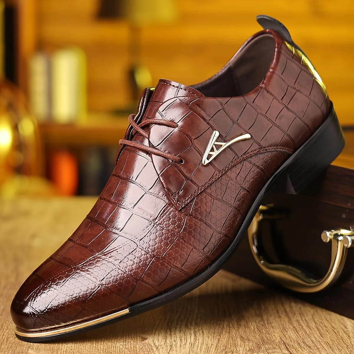 Men's PU Leather Oxford Shoes, Formal Dress Shoes for Wedding Party Office