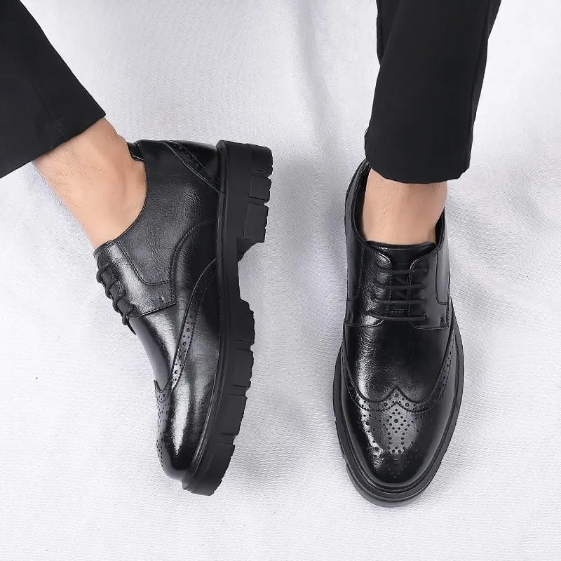 Men's Trendy Solid Slip On Derby Shoes Genuine Leather Derby Fashion Formal Tuxedo Walking Shoes