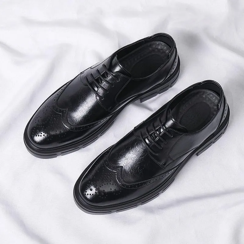 Men's Trendy Solid Slip On Derby Shoes Genuine Leather Derby Fashion Formal Tuxedo Walking Shoes