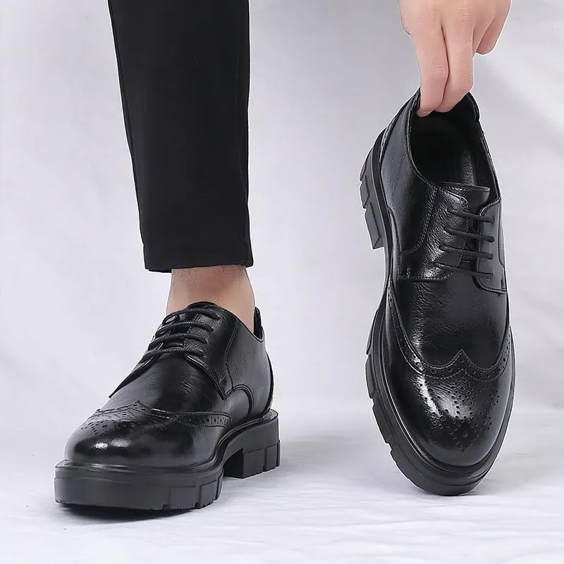 Men's Trendy Solid Slip On Derby Shoes Genuine Leather Derby Fashion Formal Tuxedo Walking Shoes