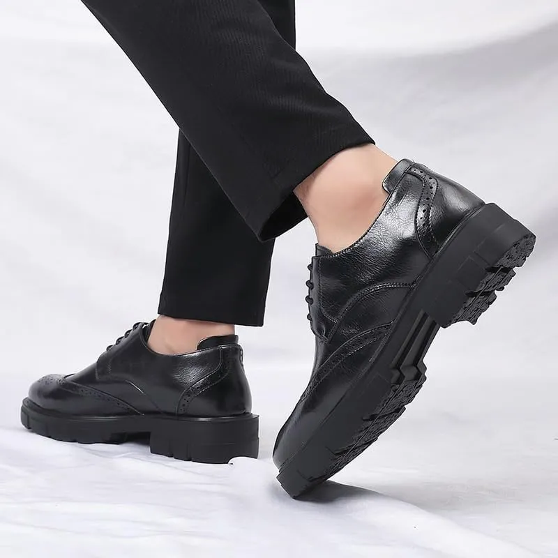 Men's Trendy Solid Slip On Derby Shoes Genuine Leather Derby Fashion Formal Tuxedo Walking Shoes