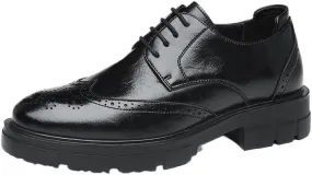 Men's Trendy Solid Slip On Derby Shoes Genuine Leather Derby Fashion Formal Tuxedo Walking Shoes