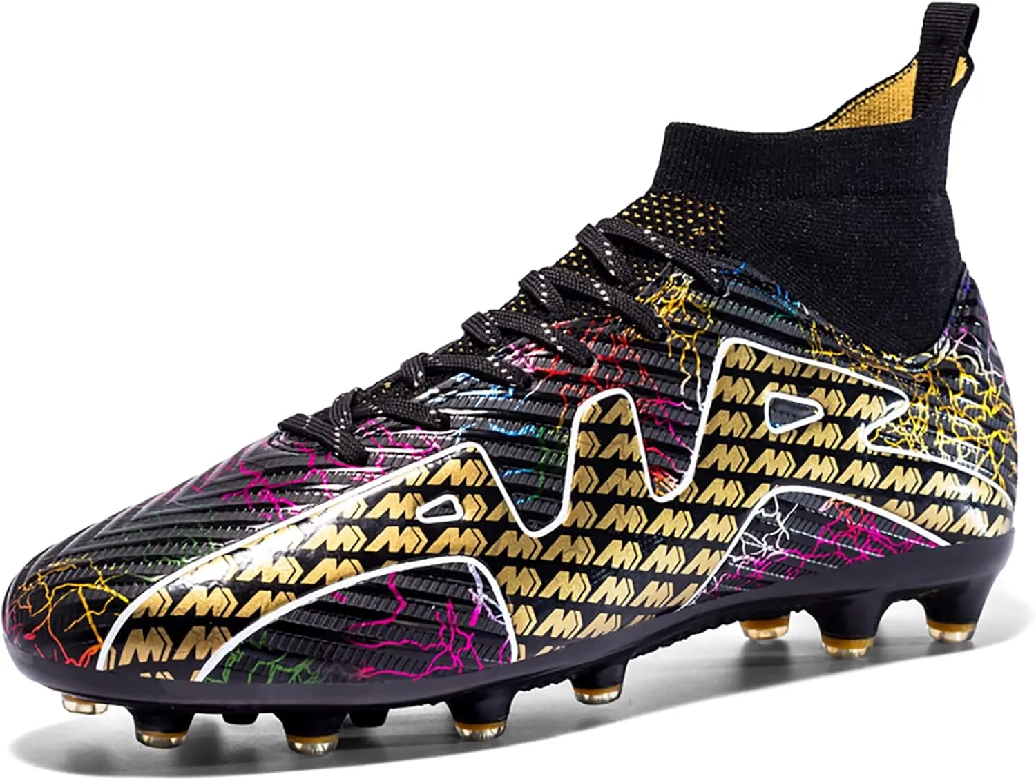 Mnplciea Soccer Cleats Mens Professional High-top Soccer Shoes Breathable Football Boots Boys Anti-Slip Outdoor Indoor Turf Training Athletic Sneaker