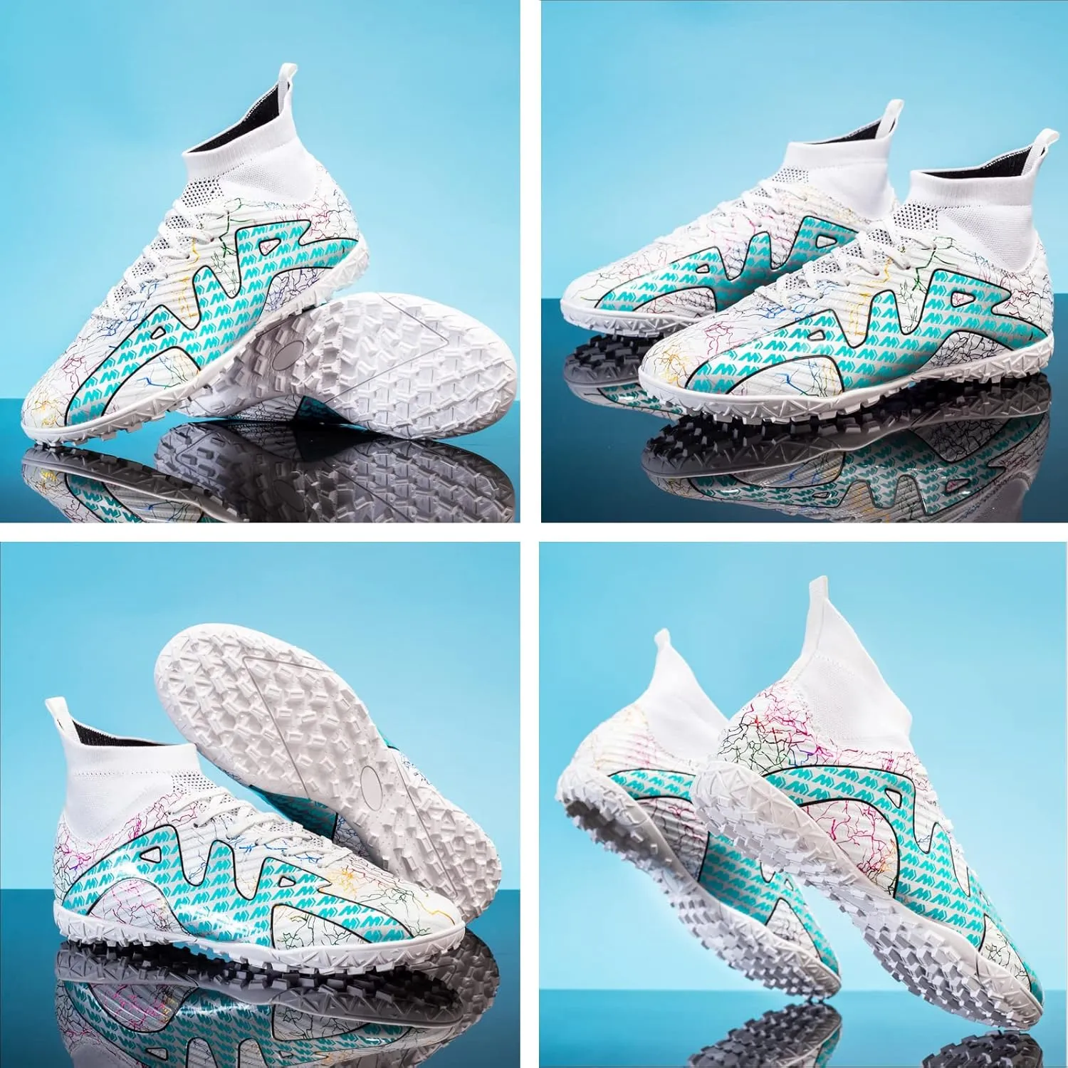 Mnplciea Soccer Cleats Mens Professional High-top Soccer Shoes Breathable Football Boots Boys Anti-Slip Outdoor Indoor Turf Training Athletic Sneaker