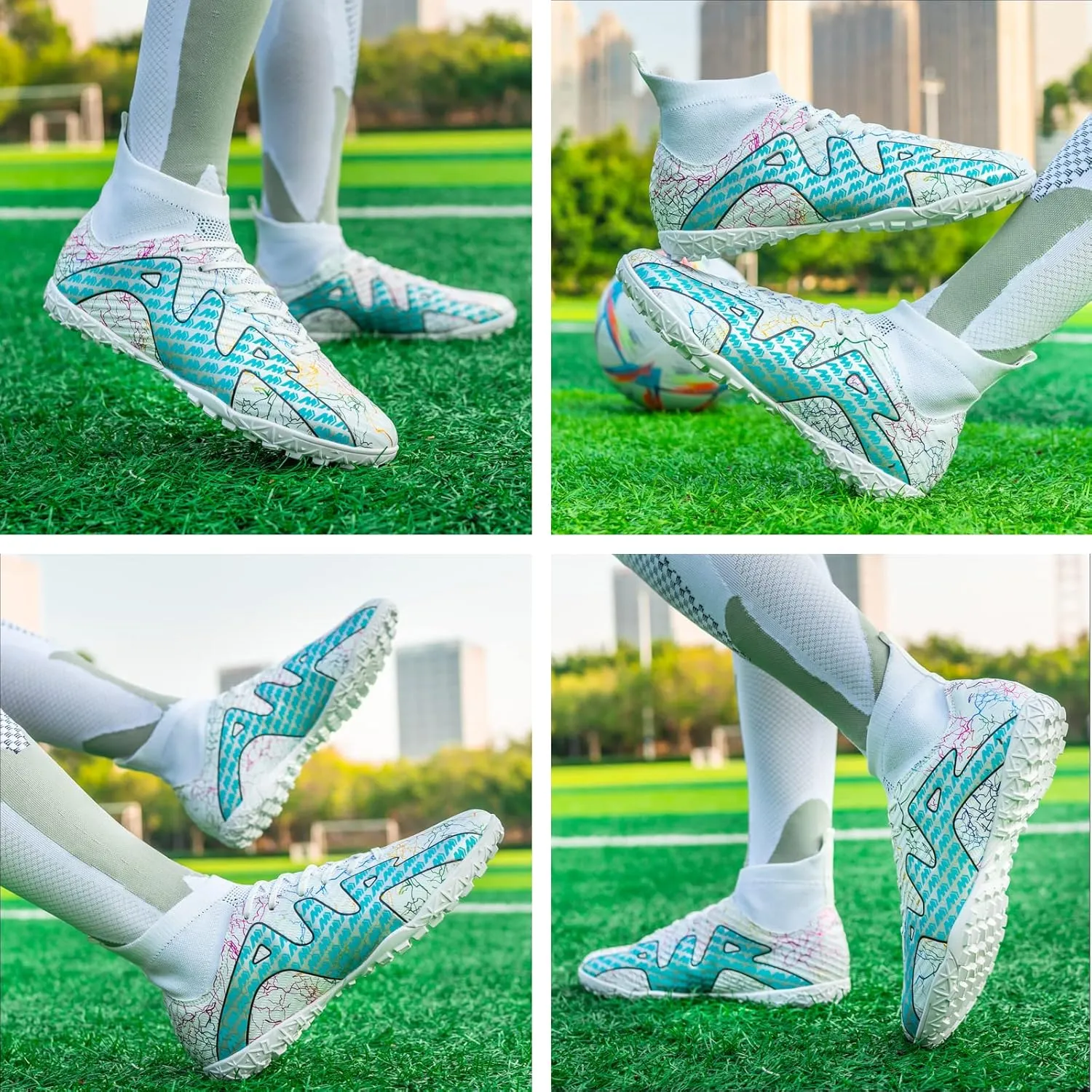 Mnplciea Soccer Cleats Mens Professional High-top Soccer Shoes Breathable Football Boots Boys Anti-Slip Outdoor Indoor Turf Training Athletic Sneaker