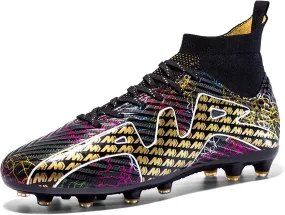 Mnplciea Soccer Cleats Mens Professional High-top Soccer Shoes Breathable Football Boots Boys Anti-Slip Outdoor Indoor Turf Training Athletic Sneaker