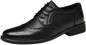 New Men's Brogue Leather Shoes Men Pointed Toe Genuine Leather Dress Shoes Summer Breathable Comfortable Loafers Shoes Trendy Lace-up Soft Sole Bean Shoes