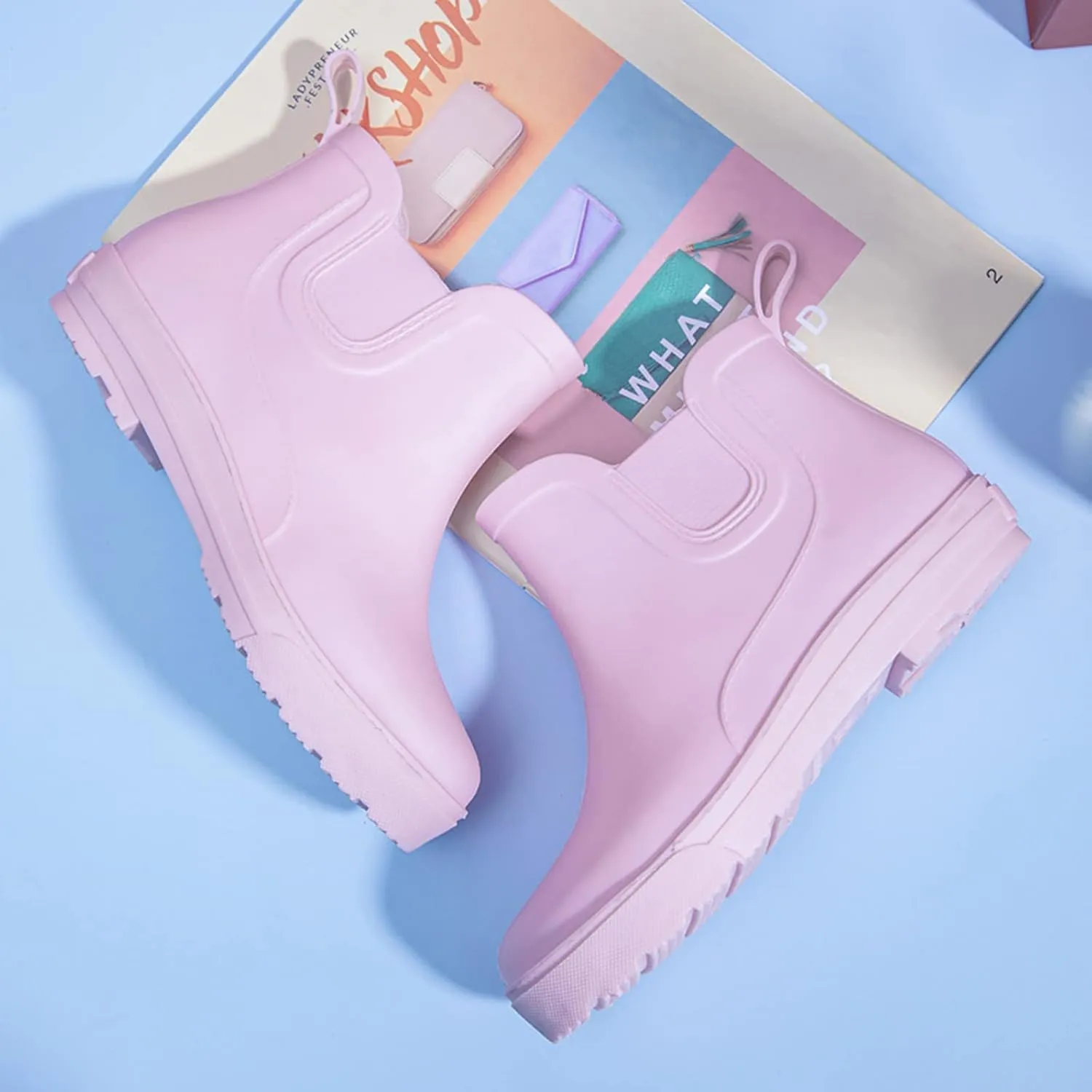 NLOMOCT Rain Boots for Women Wide Comfort Lightweight Waterproof Garden Boots Cute Soft Insole Short Rain Boots for Outdoor
