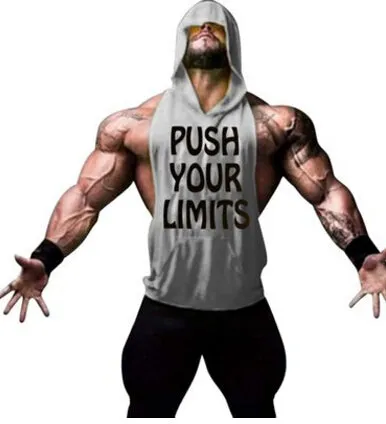 PUSH YOUR LIMITS Men Vests Summer GYM Tank Tops Hooded Tanks Athletic Top