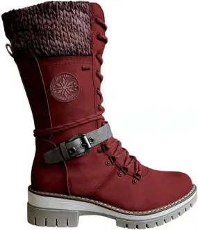 Round Head Women's Western Boots Wool Ankle Buckle Strap Fashion Casual Snow Boots Lace Up Zip Mid Calf Booties Platform Chunky Heel Mid Tube Booties Shoes
