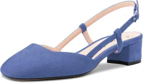 Saekcted Women Chunky Block Low Kitten Heel Square Toe Slingback Pumps Wedding Office Dress 1.4 Inches Heels