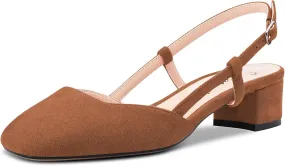 Saekcted Women Chunky Block Low Kitten Heel Square Toe Slingback Pumps Wedding Office Dress 1.4 Inches Heels
