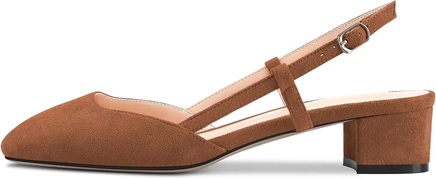 Saekcted Women Chunky Block Low Kitten Heel Square Toe Slingback Pumps Wedding Office Dress 1.4 Inches Heels