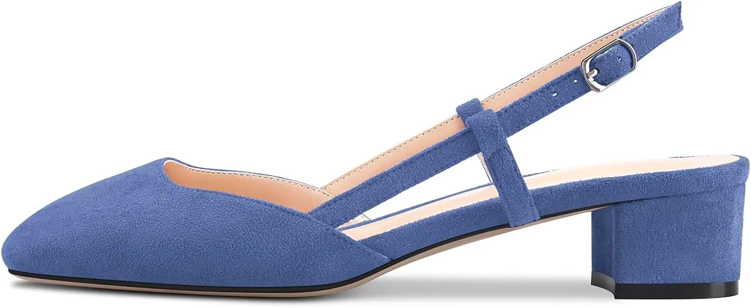 Saekcted Women Chunky Block Low Kitten Heel Square Toe Slingback Pumps Wedding Office Dress 1.4 Inches Heels