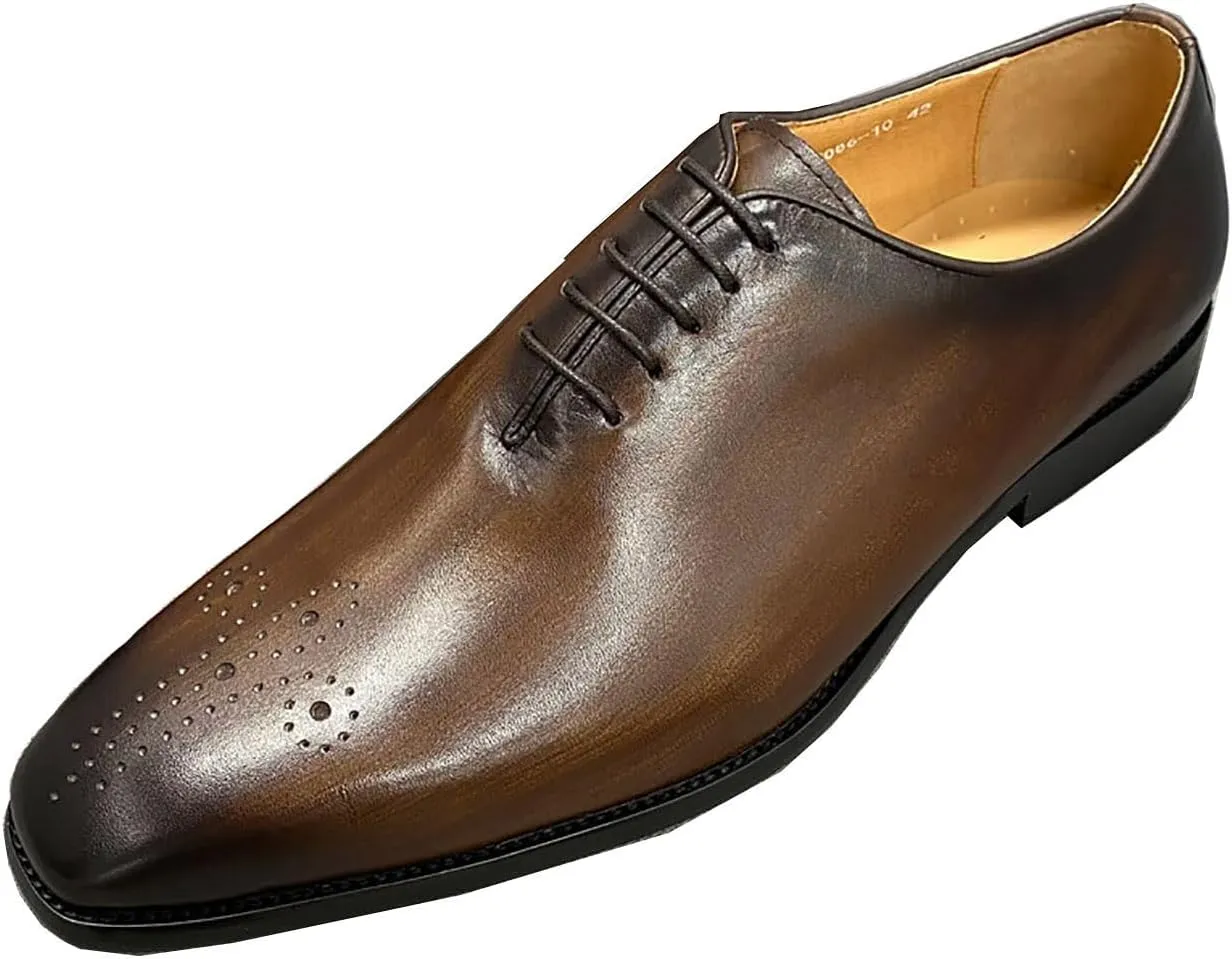 Santimon Men's Leather Handmade Fashion Brogues Oxfords Shoes Comfortable Dress Formal Derby Shoes