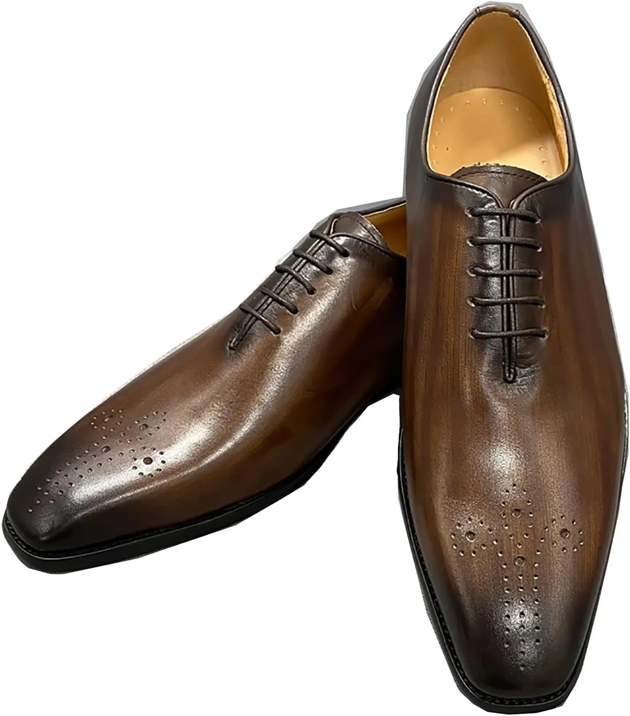 Santimon Men's Leather Handmade Fashion Brogues Oxfords Shoes Comfortable Dress Formal Derby Shoes