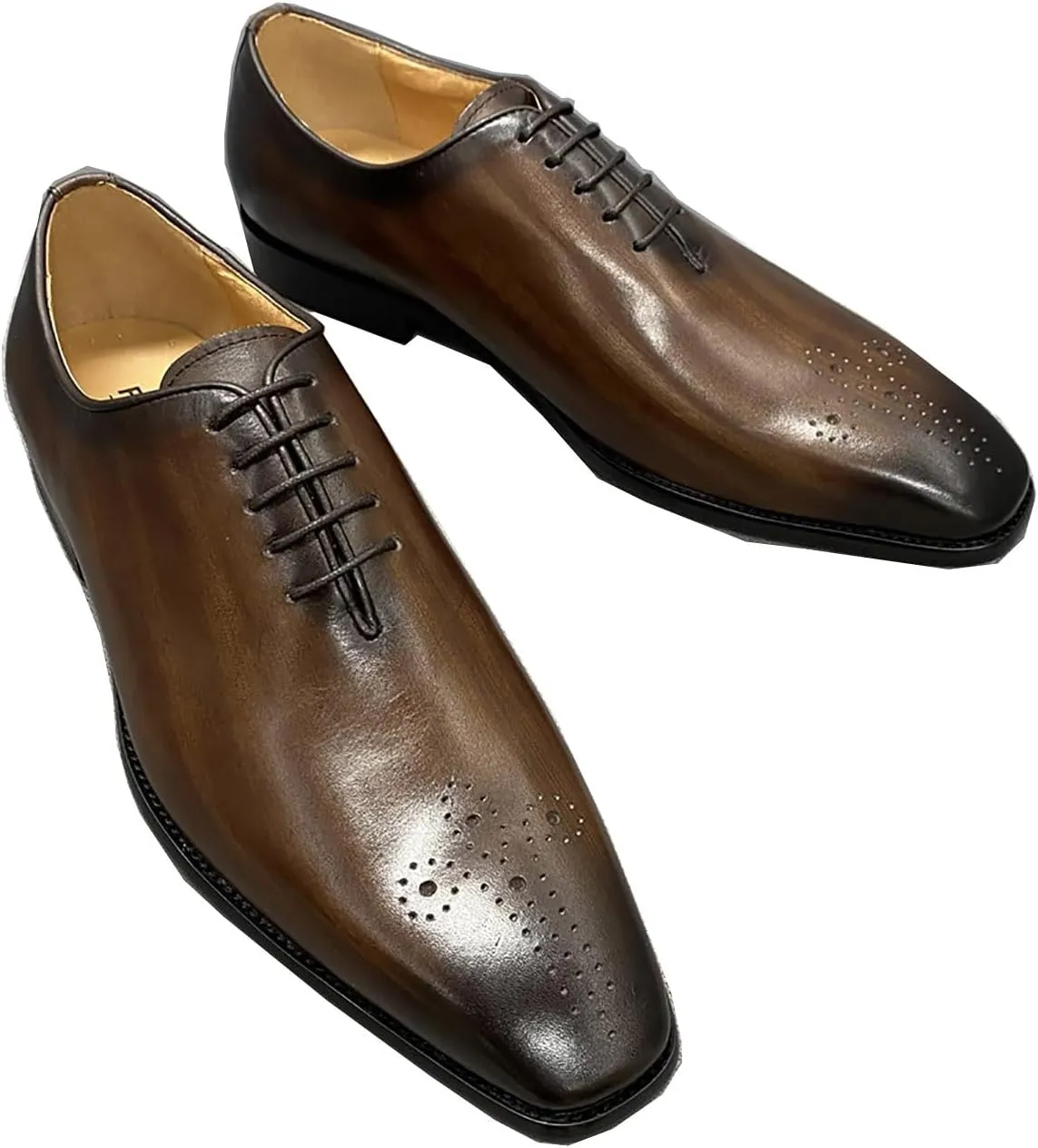 Santimon Men's Leather Handmade Fashion Brogues Oxfords Shoes Comfortable Dress Formal Derby Shoes